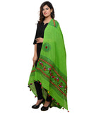 Banjara India Women's Pure Cotton Real Mirrorwork & Hand Embroidery Dupatta (Kuchi Lehriya) Parrot Green - KCH06 - Banjara India