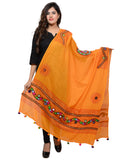 Banjara India Women's Pure Cotton Real Mirrorwork & Hand Embroidery Dupatta (Kuchi Lehriya) Light Orange - KCH07 - Banjara India