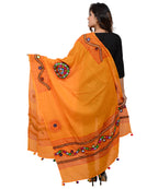 Banjara India Women's Pure Cotton Real Mirrorwork & Hand Embroidery Dupatta (Kuchi Lehriya) Light Orange - KCH07 - Banjara India