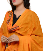 Banjara India Women's Pure Cotton Real Mirrorwork & Hand Embroidery Dupatta (Kuchi Lehriya) Light Orange - KCH07 - Banjara India