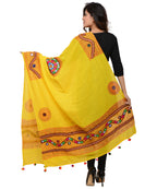Banjara India Women's Pure Cotton Real Mirrorwork & Hand Embroidery Dupatta (Kuchi Lehriya) Lemon Yellow - KCH08 - Banjara India