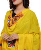 Banjara India Women's Pure Cotton Real Mirrorwork & Hand Embroidery Dupatta (Kuchi Lehriya) Lemon Yellow - KCH08 - Banjara India