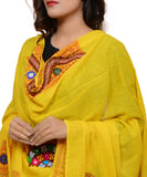 Banjara India Women's Pure Cotton Real Mirrorwork & Hand Embroidery Dupatta (Kuchi Lehriya) Lemon Yellow - KCH08 - Banjara India