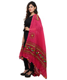 Banjara India Women's Pure Cotton Real Mirrorwork & Hand Embroidery Dupatta (Kuchi Lehriya) Pink - KCH09 - Banjara India