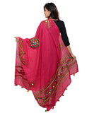 Banjara India Women's Pure Cotton Real Mirrorwork & Hand Embroidery Dupatta (Kuchi Lehriya) Pink - KCH09 - Banjara India