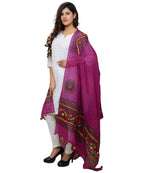 Banjara India Women's Pure Cotton Real Mirrorwork & Hand Embroidery Dupatta (Kuchi Lehriya) Magenta Violet - KCH10 - Banjara India