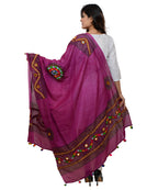 Banjara India Women's Pure Cotton Real Mirrorwork & Hand Embroidery Dupatta (Kuchi Lehriya) Magenta Violet - KCH10 - Banjara India