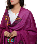 Banjara India Women's Pure Cotton Real Mirrorwork & Hand Embroidery Dupatta (Kuchi Lehriya) Magenta Violet - KCH10 - Banjara India
