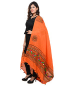 Banjara India Women's Pure Cotton Real Mirrorwork & Hand Embroidery Dupatta (Kuchi Lehriya) Tangy Orange - KCH11 - Banjara India