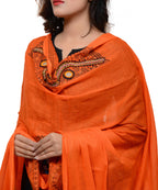 Banjara India Women's Pure Cotton Real Mirrorwork & Hand Embroidery Dupatta (Kuchi Lehriya) Tangy Orange - KCH11 - Banjara India