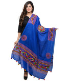 Banjara India Women's Pure Cotton Real Mirrorwork & Hand Embroidery Dupatta (Kuchi Lehriya) Blue - KCH12 - Banjara India