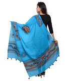 Banjara India Women's Pure Cotton Real Mirrorwork & Hand Embroidery Dupatta (Kuchi Lehriya) Turquoise - KCH13 - Banjara India