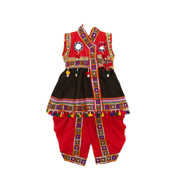Embroidered Kedia Dhoti Set For Boys & Girls- KD-BGD-Black