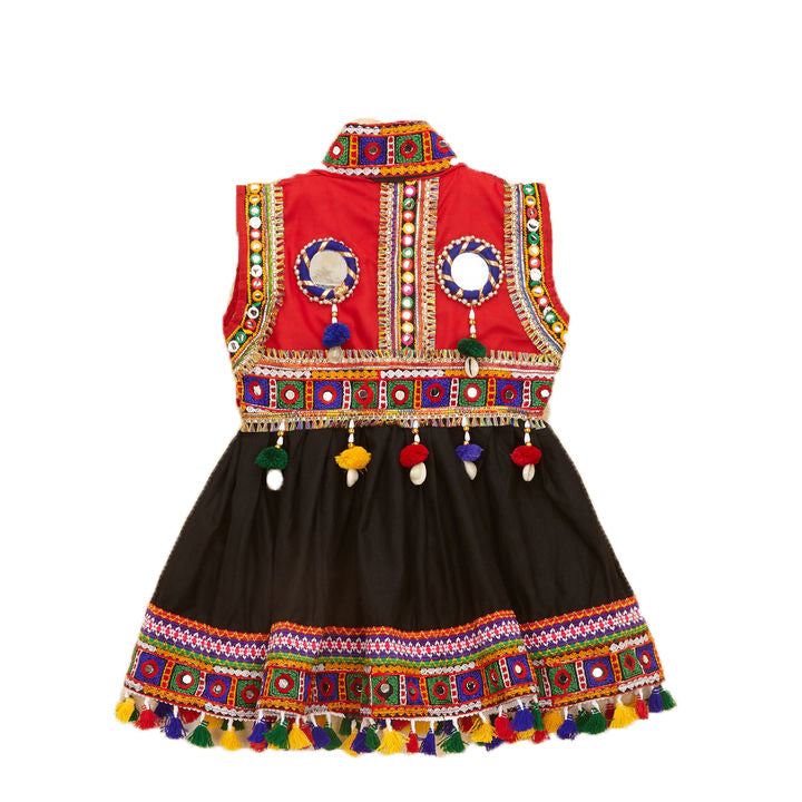 Embroidered Kedia Dhoti Set For Boys & Girls- KD-BGD-Black