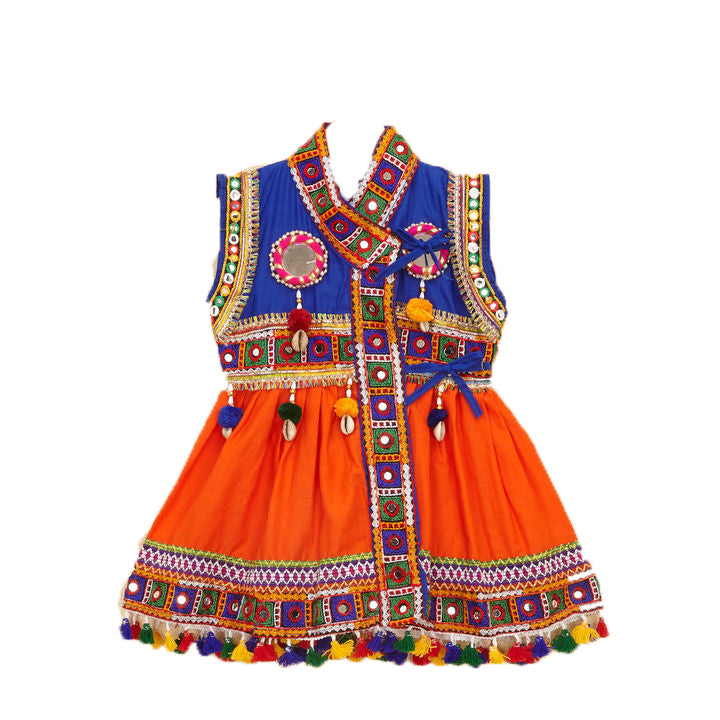 Embroidered Kedia Dhoti Set For Boys & Girls- KD-BGD-Orange