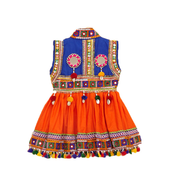 Embroidered Kedia Dhoti Set For Boys & Girls- KD-BGD-Orange