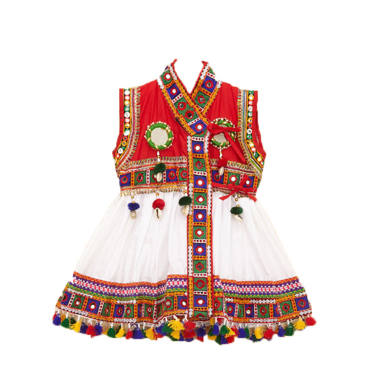 Embroidered Kedia Dhoti Set For Boys & Girls- KD-BGD-White