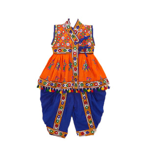 Embroidered Kedia Dhoti Set For Boys & Girls- KD-RGR-Orange