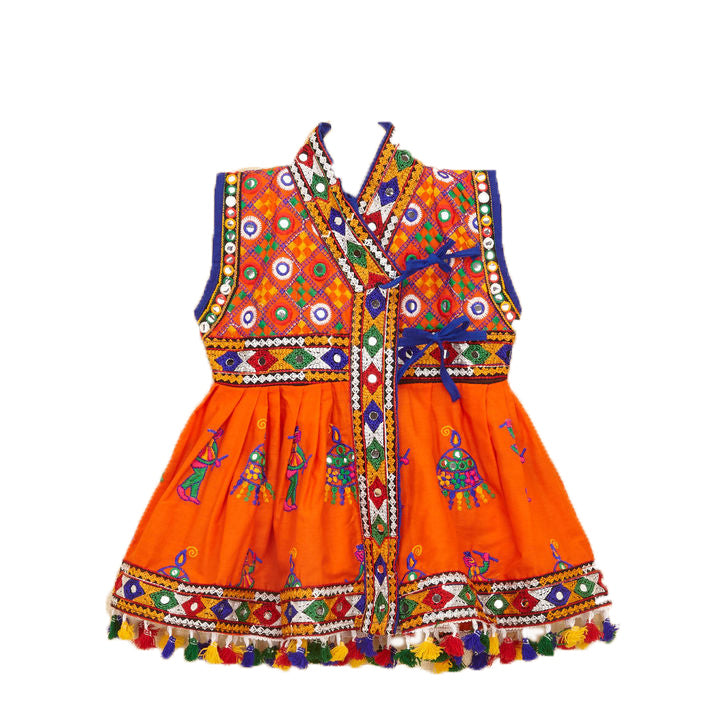 Embroidered Kedia Dhoti Set For Boys & Girls- KD-RGR-Orange