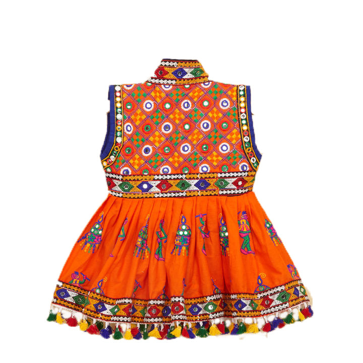 Embroidered Kedia Dhoti Set For Boys & Girls- KD-RGR-Orange