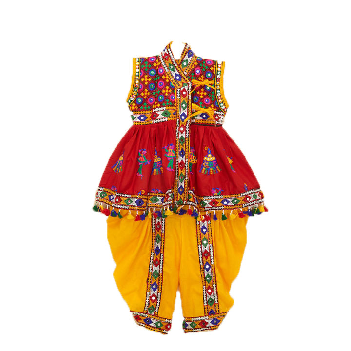 Embroidered Kedia Dhoti Set For Boys & Girls- KD-RGR-Red