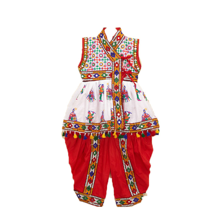 Embroidered Kedia Dhoti Set For Boys & Girls- KD-RGR-White