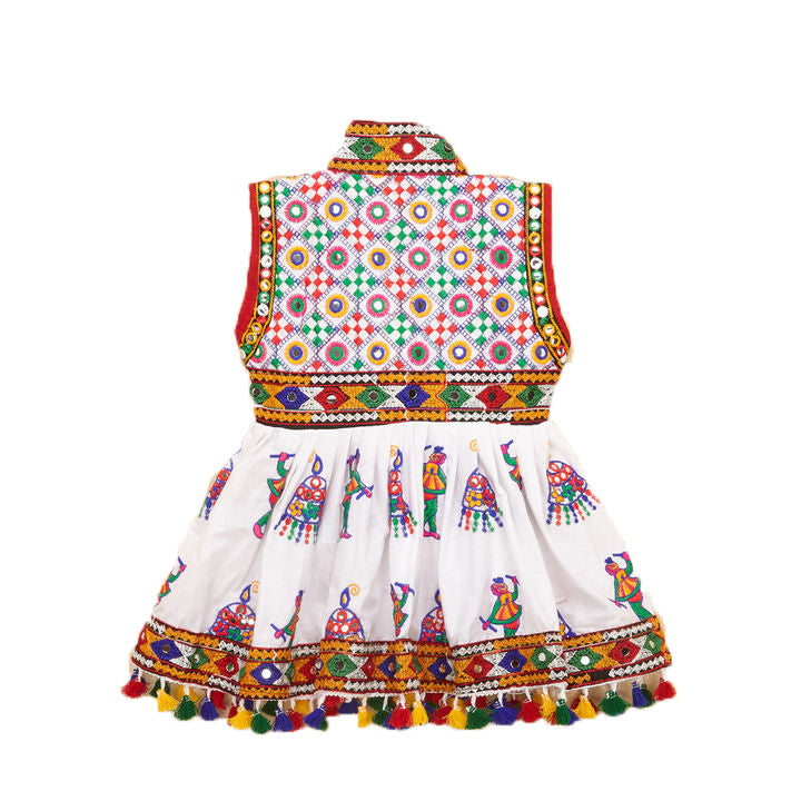 Embroidered Kedia Dhoti Set For Boys & Girls- KD-RGR-White