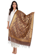 Banarasi Kora Silk Kiara Butti Dupatta- Brown