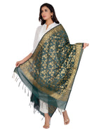 Banarasi Kora Silk Kiara Butti Dupatta- Green
