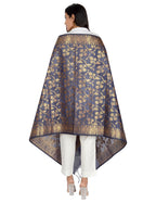 Banarasi Kora Silk Kiara Butti Dupatta- Navy Blue