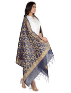 Banarasi Kora Silk Kiara Butti Dupatta- Navy Blue