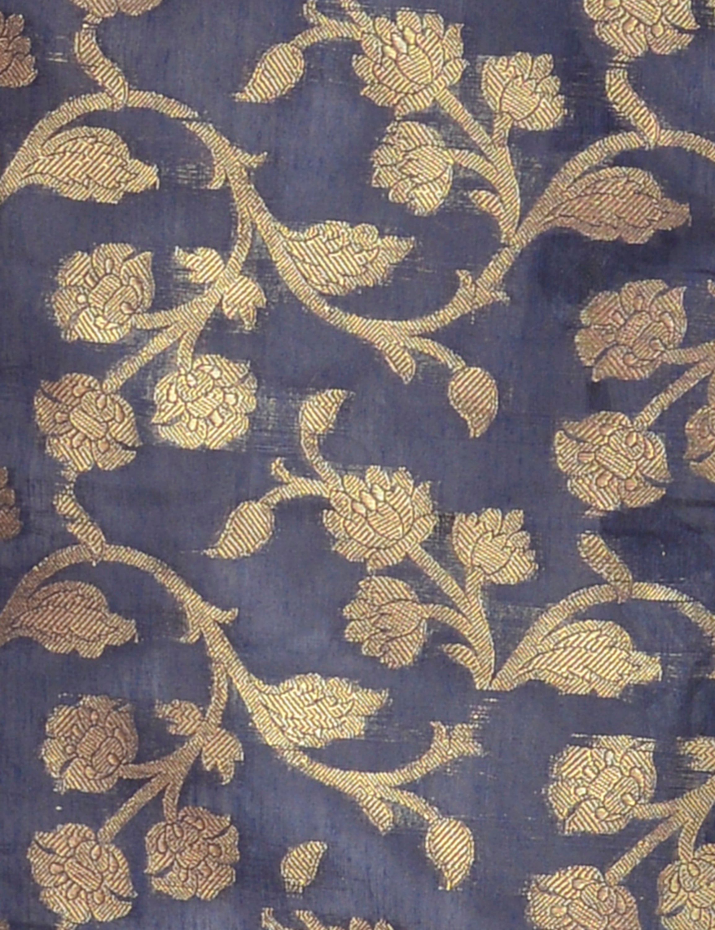 Banarasi Kora Silk Kiara Butti Dupatta- Navy Blue