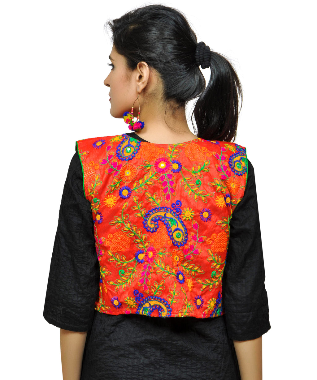 Cotton Kutchi Embroidered Short Jacket/Koti/Shrug (Keri Allover) RED - KJK03