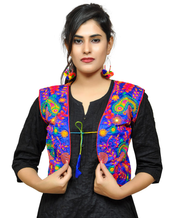 Cotton Kutchi Embroidered Short Jacket/Koti/Shrug (Keri Allover) BLUE - KJK04