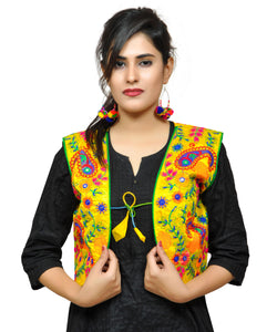 Cotton Kutchi Embroidered Short Jacket/Koti/Shrug (Keri Allover) YELLOW - KJK05