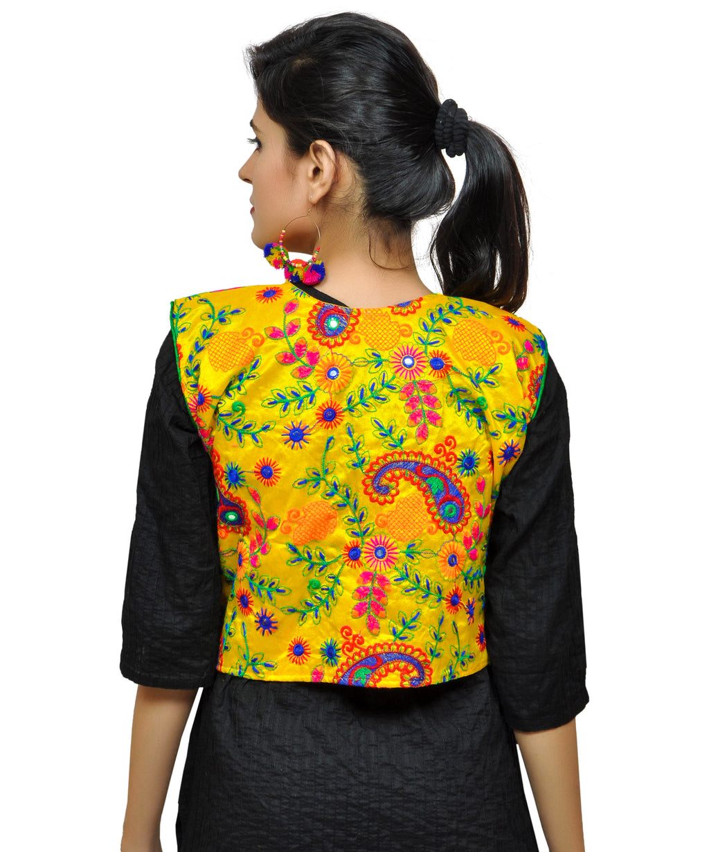 Cotton Kutchi Embroidered Short Jacket/Koti/Shrug (Keri Allover) YELLOW - KJK05