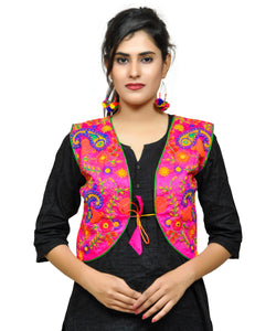 Cotton Kutchi Embroidered Short Jacket/Koti/Shrug (Keri Allover) PINK - KJK06