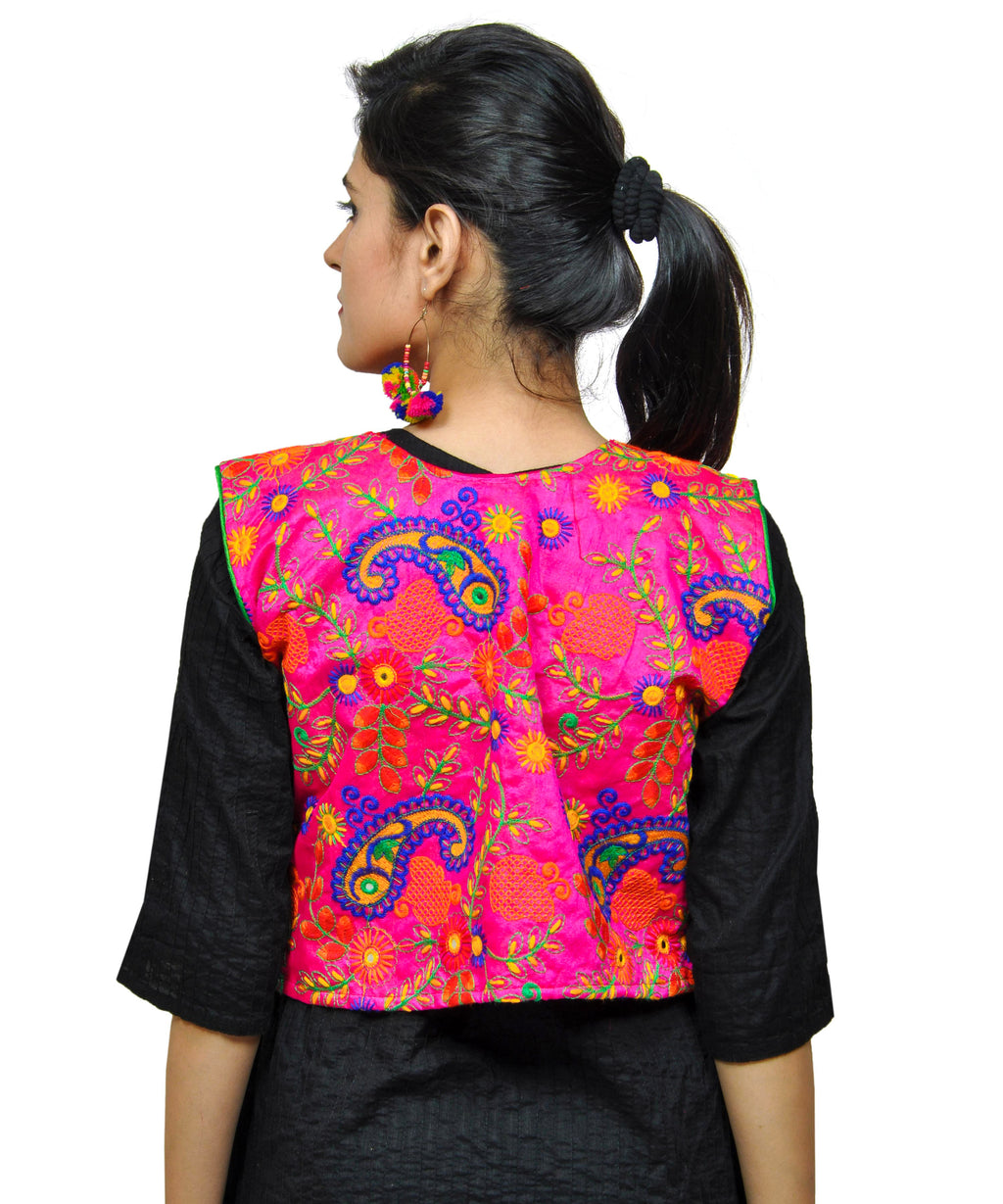 Cotton Kutchi Embroidered Short Jacket/Koti/Shrug (Keri Allover) PINK - KJK06