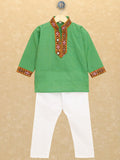 Kutchi Emboidered Kurta Pajama for Boys - Green