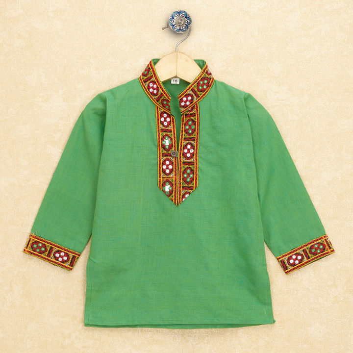 Kutchi Emboidered Kurta Pajama for Boys - Green