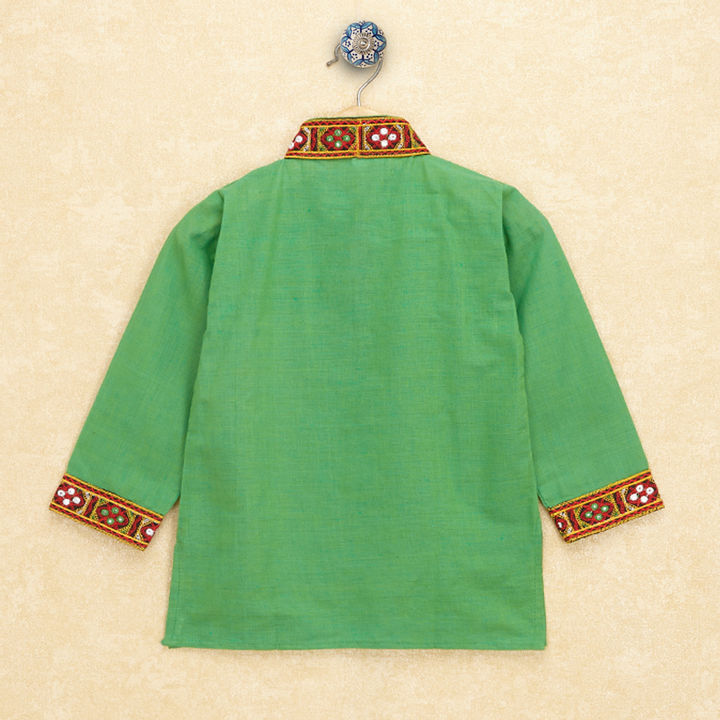 Kutchi Emboidered Kurta Pajama for Boys - Green
