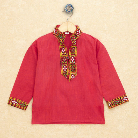 Kutchi Emboidered Kurta Pajama for Boys - Carrot