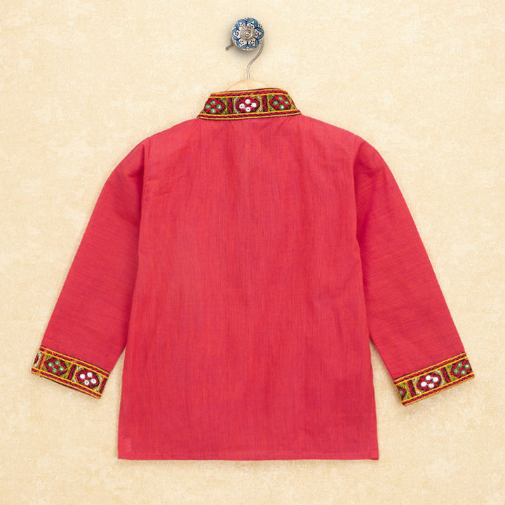 Kutchi Emboidered Kurta Pajama for Boys - Carrot