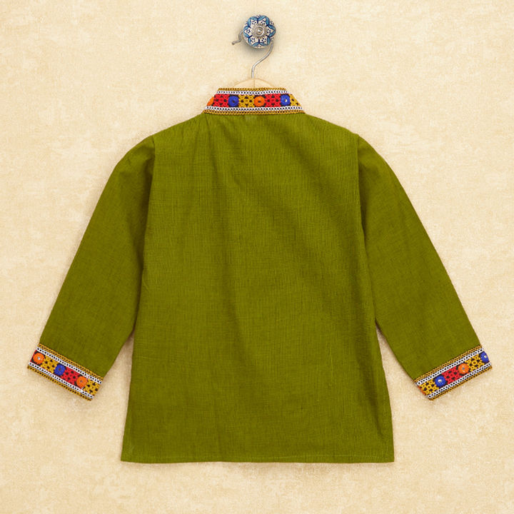Kutchi Emboidered Kurta Pajama for Boys - Dark Green