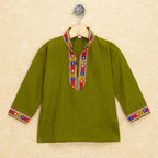 Kutchi Emboidered Kurta Pajama for Boys - Dark Green