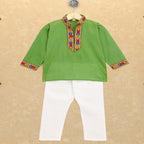 Kutchi Emboidered Kurta Pajama for Boys - Green