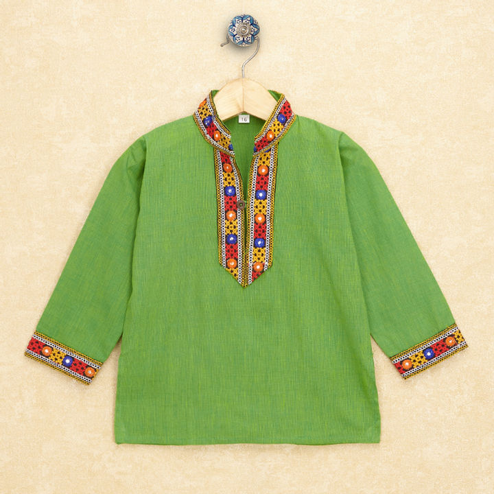Kutchi Emboidered Kurta Pajama for Boys - Green