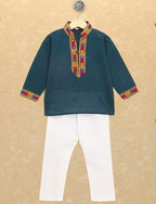 Kutchi Emboidered Kurta Pajama for Boys - Teal