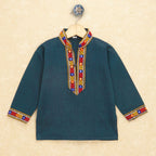 Kutchi Emboidered Kurta Pajama for Boys - Teal