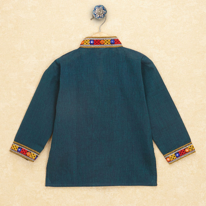 Kutchi Emboidered Kurta Pajama for Boys - Teal